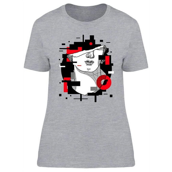 Head Bust Red Glitch T-Shirt Women -Image by Shutterstock, Female Large