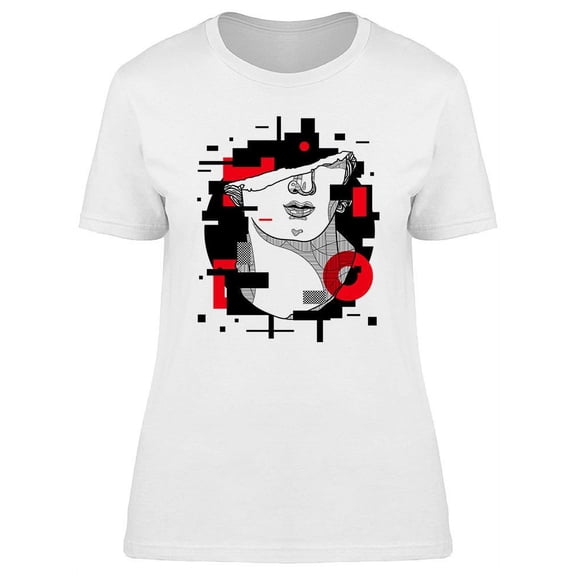 Head Bust Red Glitch T-Shirt Women -Image by Shutterstock, Female Large