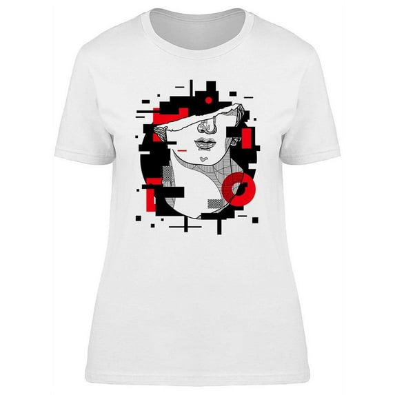 Head Bust Red Glitch T-Shirt Women -Image by Shutterstock, Female x-Large