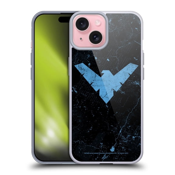 Head Case Designs Batman DC Comics Nightwing Logo Grunge Soft Gel Case for Apple iPhone 15