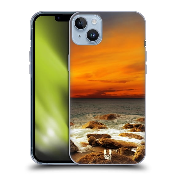 Head Case Designs Beautiful Beaches Red Sky Rocky Seashore Soft Gel Case Compatible with Apple iPhone 14 Plus
