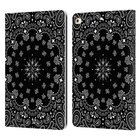 Head Case Designs Classic Paisley Bandana Black Leather Book Wallet Case Cover Compatible with Apple iPad 9.7 2017 / iPad 9.7 2018