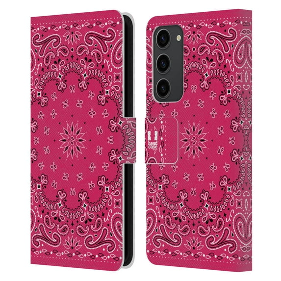Head Case Designs Classic Paisley Bandana Classic Pink Leather Book Wallet Case Cover Compatible with Samsung Galaxy S23+ 5G