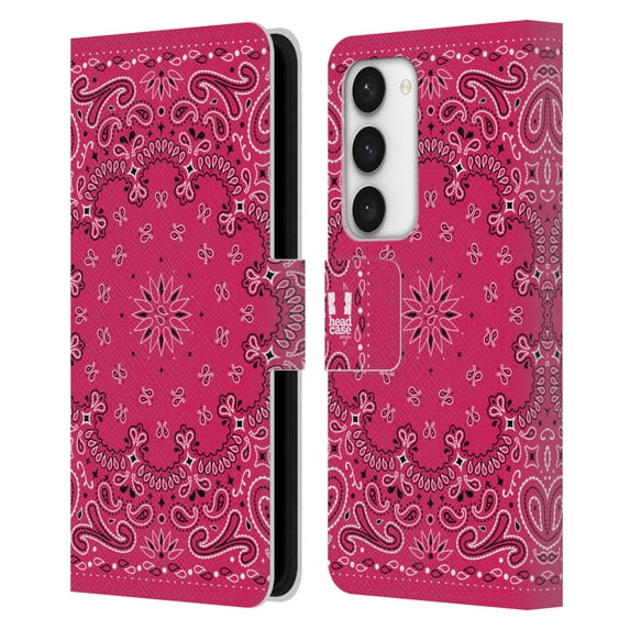 Head Case Designs Classic Paisley Bandana Classic Pink Leather Book Wallet Case Cover Compatible with Samsung Galaxy S23 5G