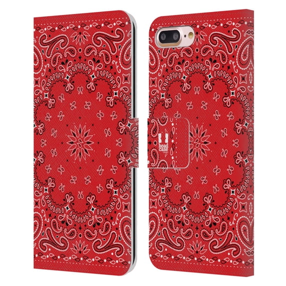 Head Case Designs Classic Paisley Bandana Classic Red Leather Book Wallet Case Cover Compatible with Apple iPhone 7 Plus / iPhone 8 Plus