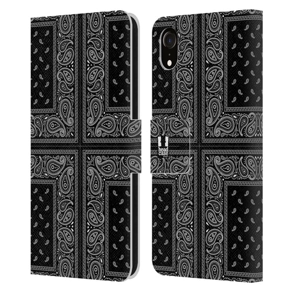 Head Case Designs Classic Paisley Bandana Cross Black Leather Book Wallet Case Cover Compatible with Apple iPhone XR