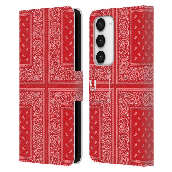 Head Case Designs Classic Paisley Bandana Cross Red Leather Book Wallet Case Cover Compatible with Samsung Galaxy S23 5G