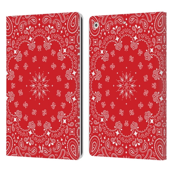 Head Case Designs Classic Paisley Bandana Red Leather Book Wallet Case Cover Compatible with Apple iPad 10.2 2019/2020/2021