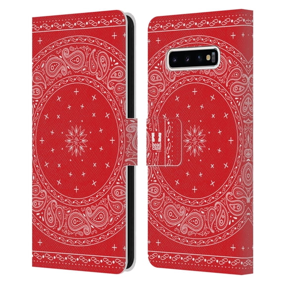 Head Case Designs Classic Paisley Bandana Round Red Leather Book Wallet Case Cover Compatible with Samsung Galaxy S10+ / S10 Plus