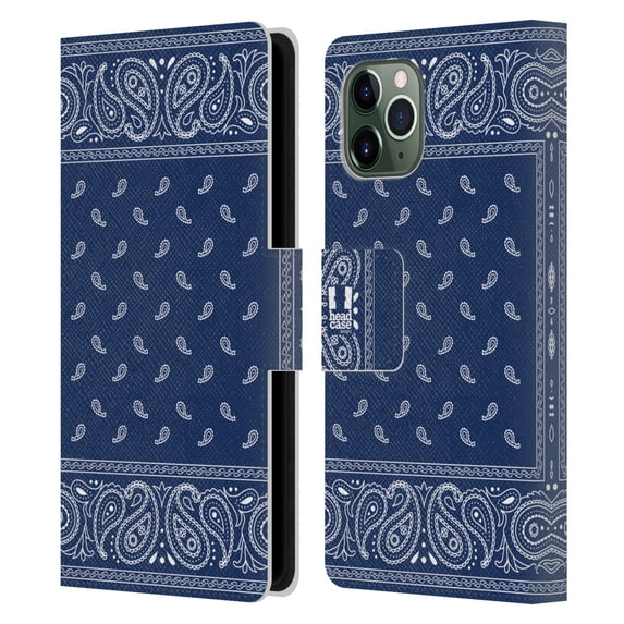 Head Case Designs Classic Paisley Bandana Square Blue Leather Book Wallet Case Cover Compatible with Apple iPhone 11 Pro