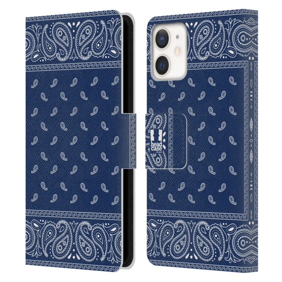 Head Case Designs Classic Paisley Bandana Square Blue Leather Book Wallet Case Cover Compatible with Apple iPhone 12 Mini