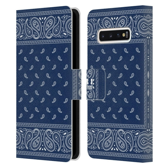 Head Case Designs Classic Paisley Bandana Square Blue Leather Book Wallet Case Cover Compatible with Samsung Galaxy S10