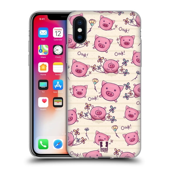 Head Case Designs Cutesy Doodles Pig Soft Gel Case Compatible with Apple iPhone X / iPhone XS