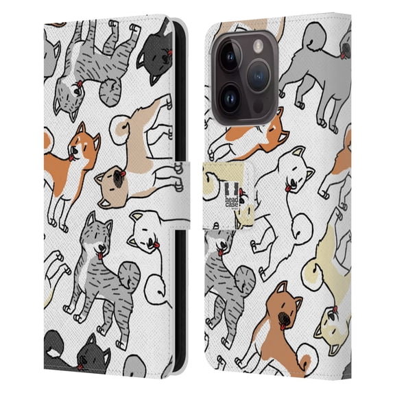 Head Case Designs Dog Breed Patterns 2 Akita Leather Book Wallet Case Cover Compatible with Apple iPhone 15 Pro