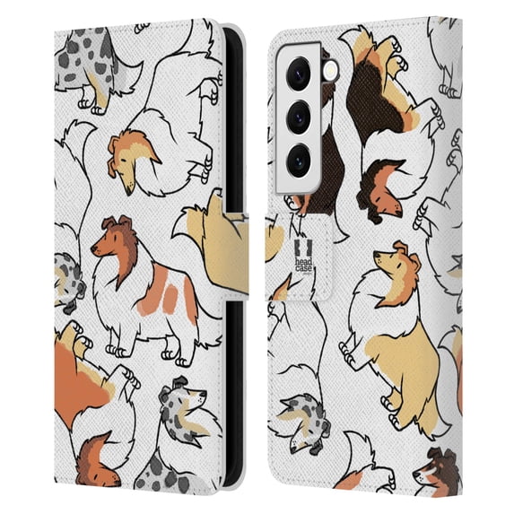 Head Case Designs Dog Breed Patterns 2 Collie Leather Book Wallet Case Cover Compatible with Samsung Galaxy S22 5G
