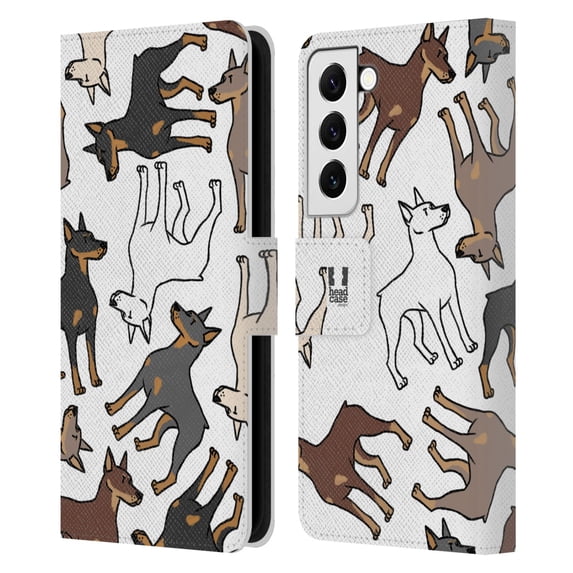 Head Case Designs Dog Breed Patterns 2 Doberman Leather Book Wallet Case Cover Compatible with Samsung Galaxy S22 5G