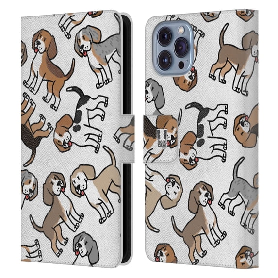Head Case Designs Dog Breed Patterns Beagle Leather Book Wallet Case Cover Compatible with Apple iPhone 14