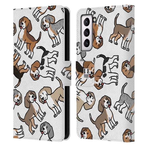 Head Case Designs Dog Breed Patterns Beagle Leather Book Wallet Case Cover Compatible with Samsung Galaxy S21 5G
