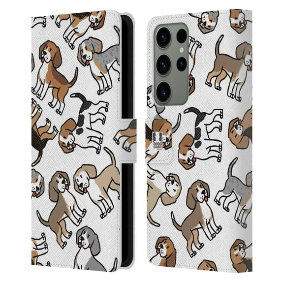 Head Case Designs Dog Breed Patterns Beagle Leather Book Wallet Case Cover Compatible with Samsung Galaxy S23 Ultra 5G