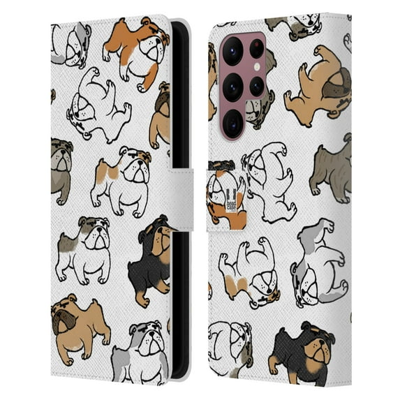 Head Case Designs Dog Breed Patterns Bulldog Leather Book Wallet Case Cover Compatible with Samsung Galaxy S22 Ultra 5G