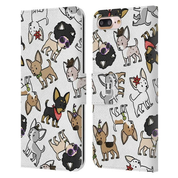 Head Case Designs Dog Breed Patterns Chihuahua Leather Book Wallet Case Cover Compatible with Apple iPhone 7 Plus / iPhone 8 Plus