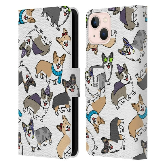 Head Case Designs Dog Breed Patterns Corgi Leather Book Wallet Case Cover Compatible with Apple iPhone 13