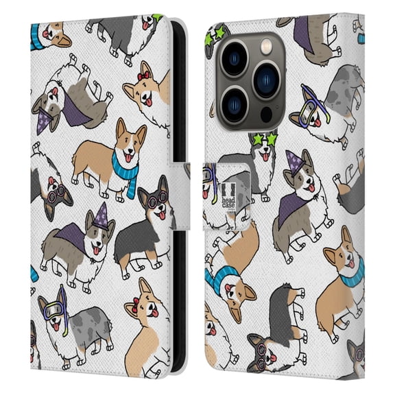 Head Case Designs Dog Breed Patterns Corgi Leather Book Wallet Case Cover Compatible with Apple iPhone 14 Pro