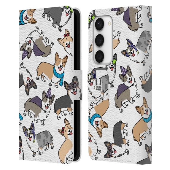 Head Case Designs Dog Breed Patterns Corgi Leather Book Wallet Case Cover Compatible with Samsung Galaxy S23 5G