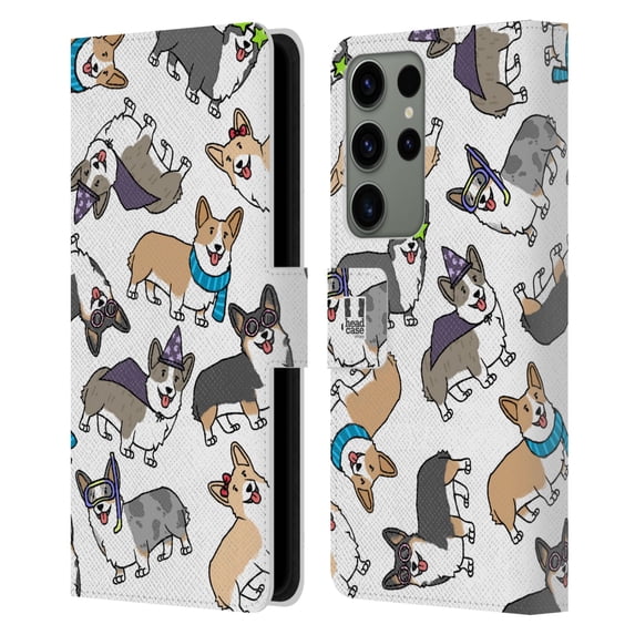 Head Case Designs Dog Breed Patterns Corgi Leather Book Wallet Case Cover Compatible with Samsung Galaxy S23 Ultra 5G