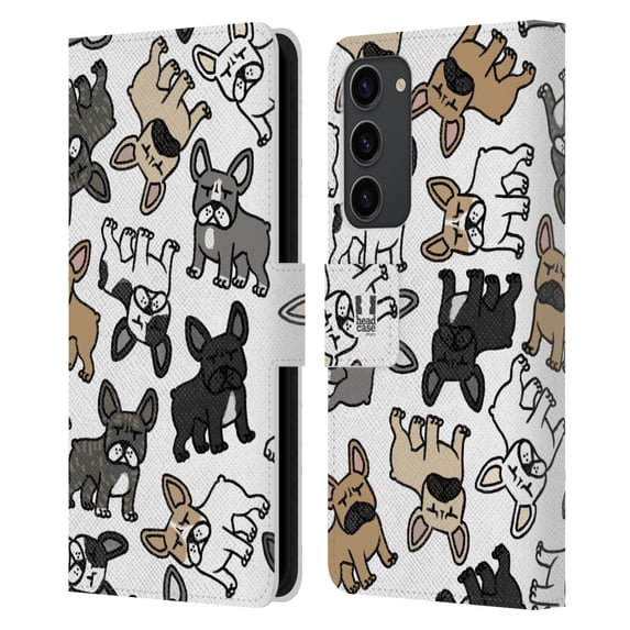 Head Case Designs Dog Breed Patterns French Bulldog Leather Book Wallet Case Cover Compatible with Samsung Galaxy S23+ 5G