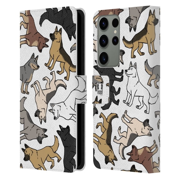 Head Case Designs Dog Breed Patterns German Shepherd Leather Book Wallet Case Cover Compatible with Samsung Galaxy S23 Ultra 5G