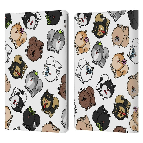 Head Case Designs Dog Breed Patterns Pomeranian Leather Book Wallet Case Cover Compatible with Apple iPad 10.2 2019/2020/2021