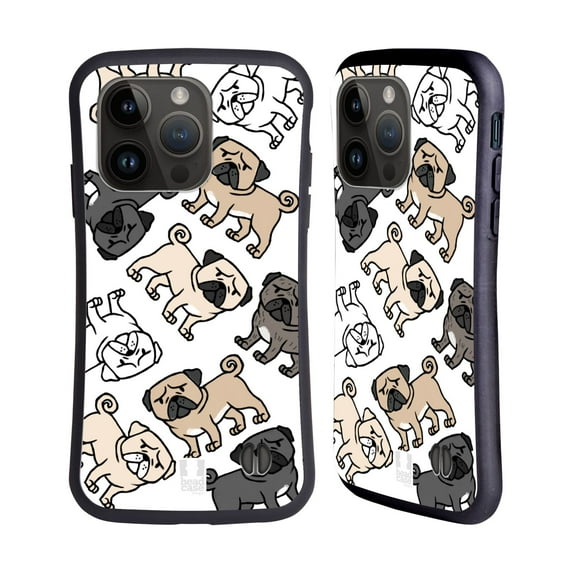 Head Case Designs Dog Breed Patterns Pug Hybrid Case Compatible with Apple iPhone 15 Pro