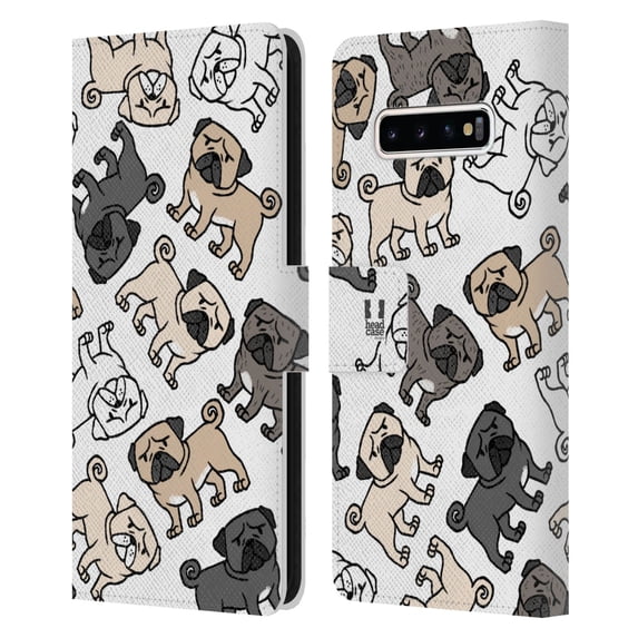 Head Case Designs Dog Breed Patterns Pug Leather Book Wallet Case Cover Compatible with Samsung Galaxy S10+ / S10 Plus