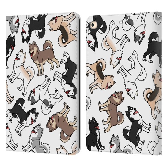 Head Case Designs Dog Breed Patterns Siberian Husky Leather Book Wallet Case Cover Compatible with Apple iPad 9.7 2017 / iPad 9.7 2018