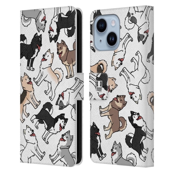 Head Case Designs Dog Breed Patterns Siberian Husky Leather Book Wallet Case Cover Compatible with Apple iPhone 14 Plus