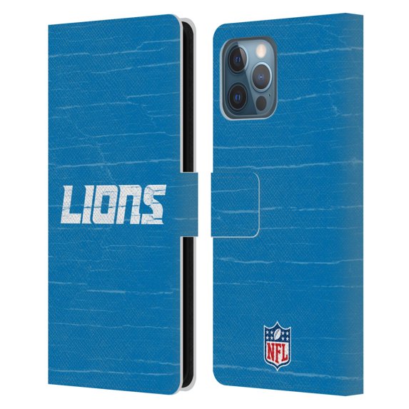 Head Case Designs NFL Detroit Lions Logo Distressed Look Leather Book Wallet Case Cover For Apple iPhone 12 Pro Max