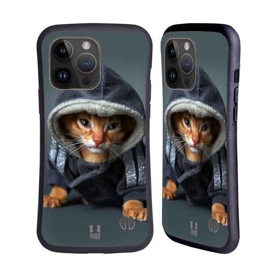 Head Case Designs Funny Animals Abyssinian Kitten In A Hoodie Hybrid Case Compatible with Apple iPhone 15 Pro Max