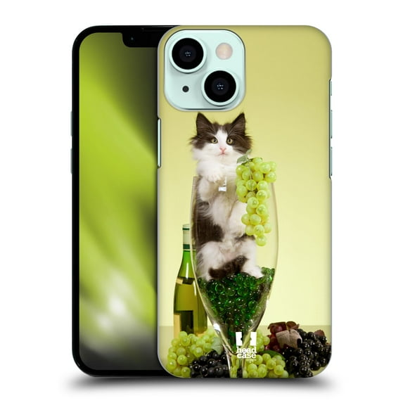 Head Case Designs Funny Animals Cat In A Wine Glass with Grapes Hard Back Case Compatible with Apple iPhone 13 Mini