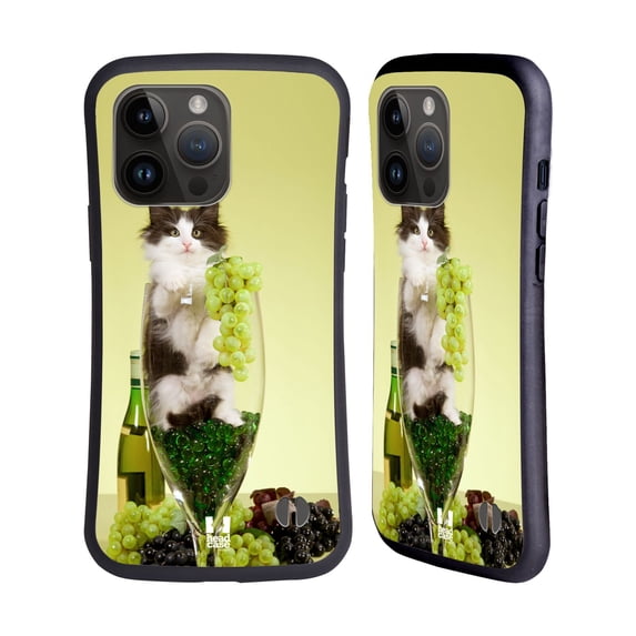 Head Case Designs Funny Animals Cat In A Wine Glass with Grapes Hybrid Case Compatible with Apple iPhone 15 Pro Max