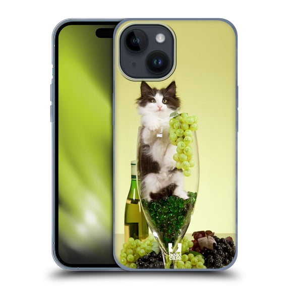 Head Case Designs Funny Animals Cat In A Wine Glass with Grapes Soft Gel Case Compatible with Apple iPhone 15