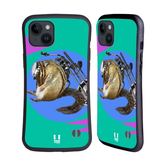 Head Case Designs Funny Animals Chipmunk Biker Hybrid Case Compatible with Apple iPhone 15 Plus