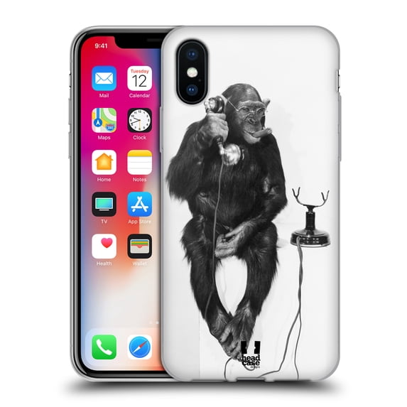 Head Case Designs Funny Animals Monkey Calling On Phone Soft Gel Case Compatible with Apple iPhone X / iPhone XS