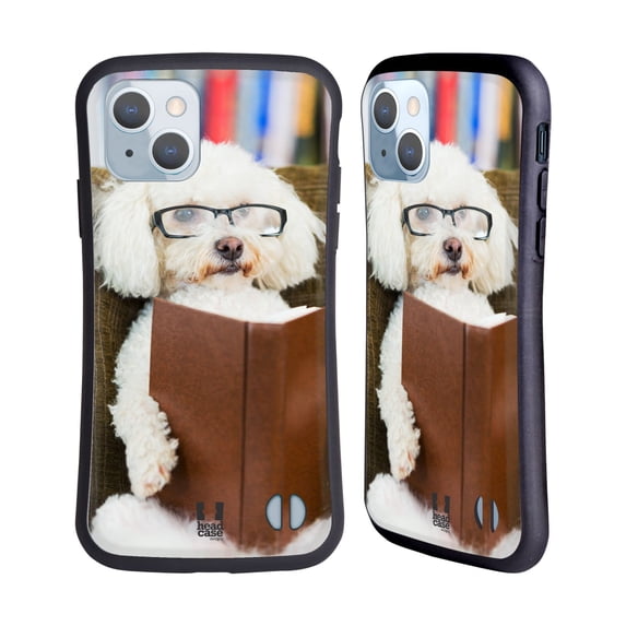 Head Case Designs Funny Animals Reader Dog with Glasses Hybrid Case Compatible with Apple iPhone 14