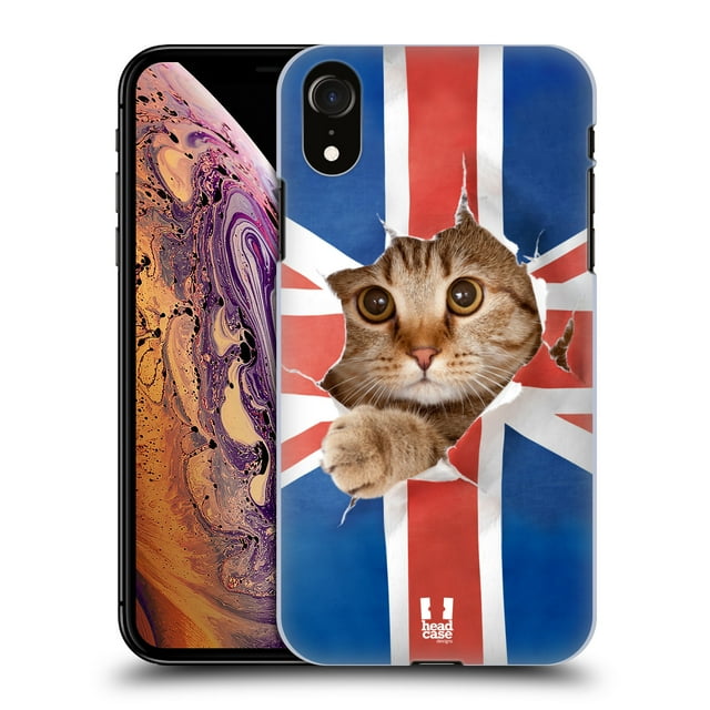 Head Case Designs Funny Animals Union Jack Peeping Cat Hard Back Case Compatible with Apple iPhone XR