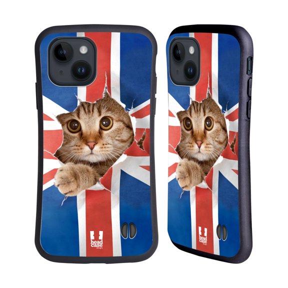 Head Case Designs Funny Animals Union Jack Peeping Cat Hybrid Case Compatible with Apple iPhone 15