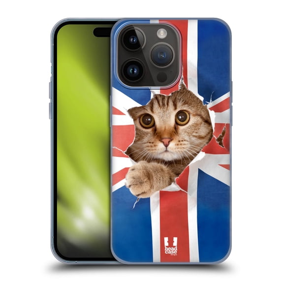 Head Case Designs Funny Animals Union Jack Peeping Cat Soft Gel Case Compatible with Apple iPhone 15 Pro