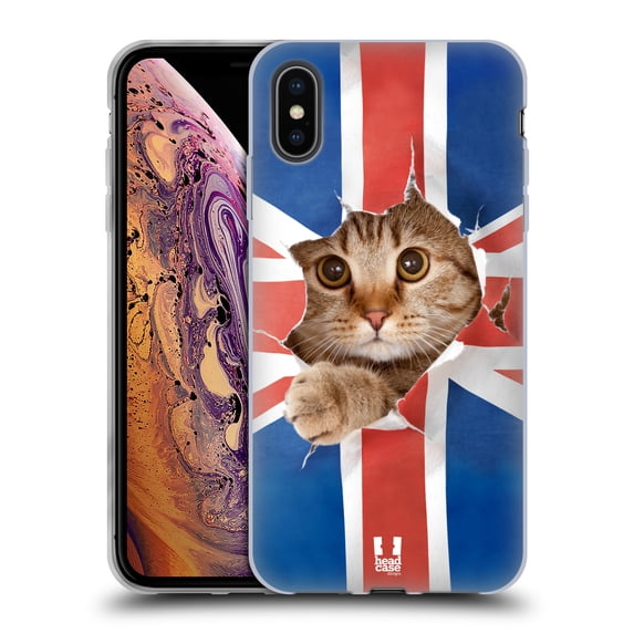 Head Case Designs Funny Animals Union Jack Peeping Cat Soft Gel Case Compatible with Apple iPhone XS Max