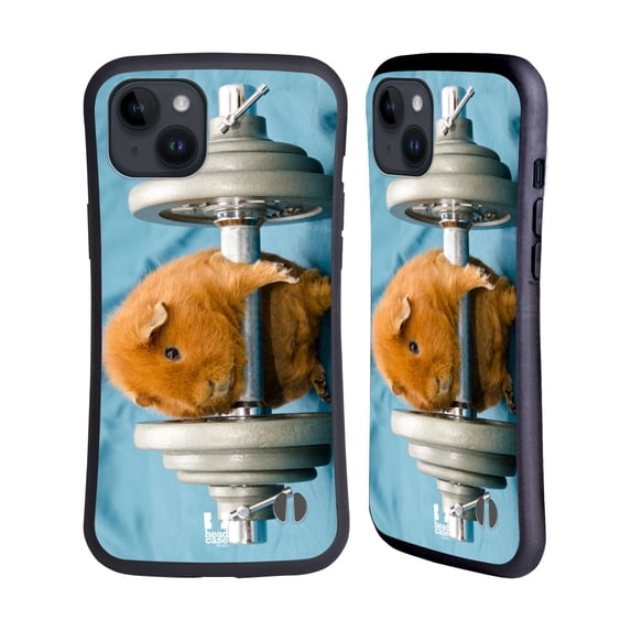 Head Case Designs Funny Animals Weightlifter Guinea Pig Hybrid Case Compatible with Apple iPhone 15 Plus