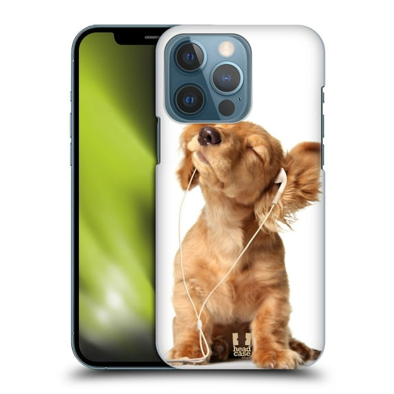 Head Case Designs Funny Animals Young Puppy Listening To Music Hard Back Case Compatible with Apple iPhone 13 Pro
